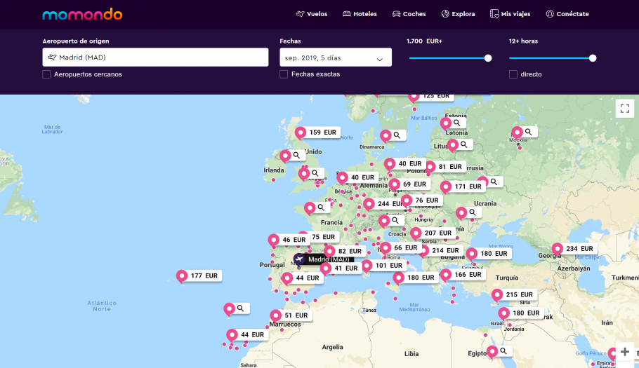 El buscador de rutas de Momondo te permitirá encontrar un destino económico